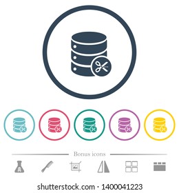 Database cut flat color icons in round outlines. 6 bonus icons included.