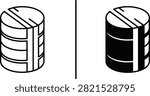 Database cylinder icon, outline and filled vector style for data storage, server, and technology app design.