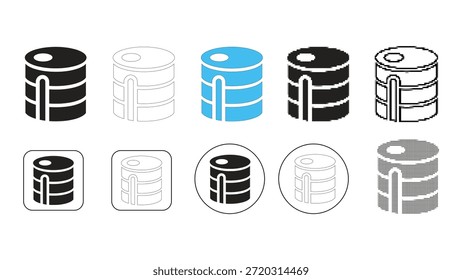 Database cylinder icons in various styles and colors