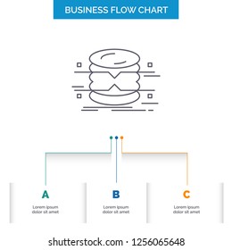 database, data, architecture, infographics, monitoring Business Flow Chart Design with 3 Steps. Line Icon For Presentation Background Template Place for text