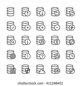 Database And Data Center Vector Icon Set In Thin Line Style