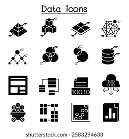 Database , Data and Graph icon set in glyph style