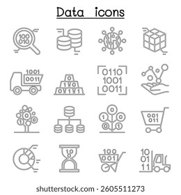 Database , Data and Graph icon set in thin line style