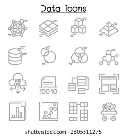 Database , Data and Graph icon set in thin line style