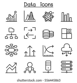 Database , Data & Graph Icon Set In Thin Line Style