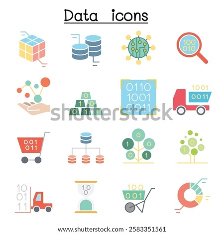 Database , Data and Graph icon set  in flat color style