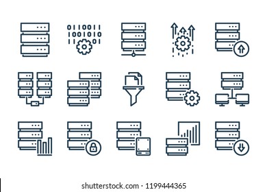 Database and Data processing related line icon set. Server and Online Web Storage vector linear icons.