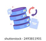 database data recovery concept. backup and restore lost data. process of restoring deleted files. illustration of storage with document and rotation symbols. flat style design. graphic elements