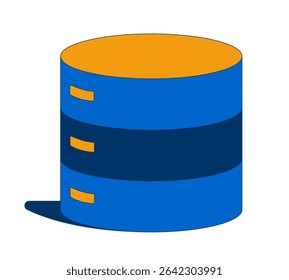 Database data storage 2D cartoon object. Tech cylinder backup. Layered server architecture. Information technology. Cylindrical unit isolated element flat vector clip art on white. Spot illustration