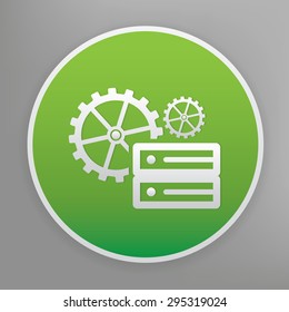 Database design icon on green button,clean vector