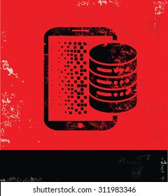 Database design on red background, grunge vector