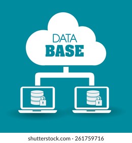Database design over blue background, vector illustration.