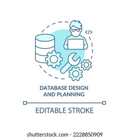 Database design and planning turquoise concept icon. Information storage master abstract idea thin line illustration. Isolated outline drawing. Editable stroke. Arial, Myriad Pro-Bold fonts used