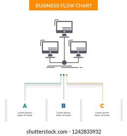 database, distributed, connection, network, computer Business Flow Chart Design with 3 Steps. Glyph Icon For Presentation Background Template Place for text.