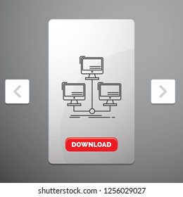 database, distributed, connection, network, computer Line Icon in Carousal Pagination Slider Design and Red Download Button