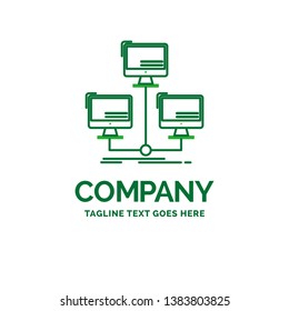 database, distributed, connection, network, computer Flat Business Logo template. Creative Green Brand Name Design.
