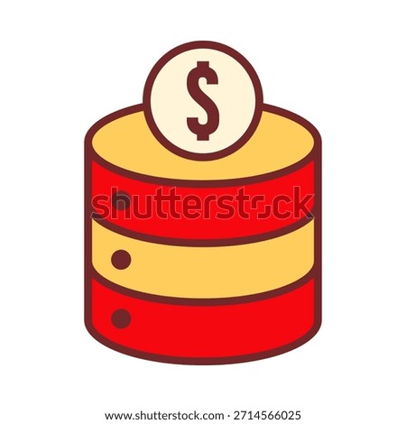 Database dollar icon for financial records, transactions, and budget data management.