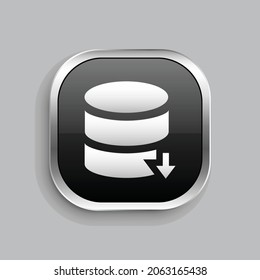 database download icon design. Glossy Button style rounded rectangle isolated on gray background.. Vector illustration