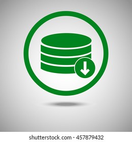 Database download icon. Flat style. Grey background. Vector illustration.