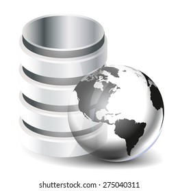 Database and Earth icon isolated on white background