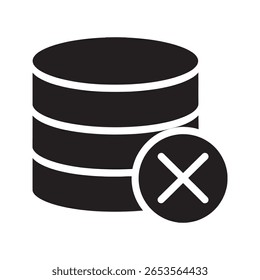 Database Error Icon Vector Glyph With A Cross Mark For Failed Connection Or Data Deletion Server Problem And Information System Failure Symbol