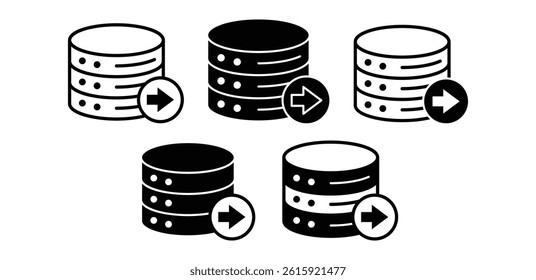 Database Export Icons Black and White Data Transfer Symbols Vector Design Illustration