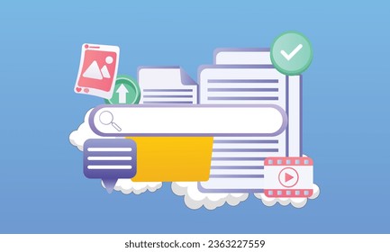 Database and file management. Folder with document. Search in archive or storage. Project plan concept.on blue background.Vector Design Illustration.