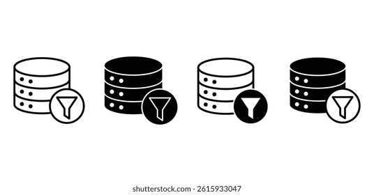 Database Filtering Icons Black and White Filter Data System Symbols Vector Design