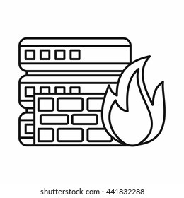 Database and firewall icon in outline style isolated on white background