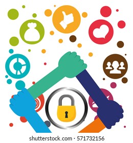 database globe lock connections network design, vector illustration