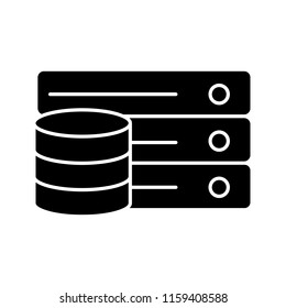 Database glyph icon. Digital storage. Server. Big data. Silhouette symbol. Negative space. Vector isolated illustration