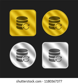Database gold and silver metallic coin logo icon design