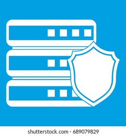 Database with gray shield icon white isolated on blue background vector illustration
