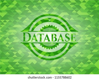 Database green emblem with mosaic background
