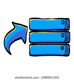 Database halftone icon hand drawn color vector illustration
