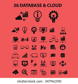 database, hosting, analytics  icons, signs vector concept set for infographics, mobile, website, application