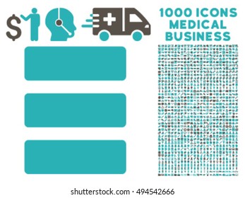 Database icon with 1000 medical commerce grey and cyan vector pictograms. Set style is flat bicolor symbols, white background.
