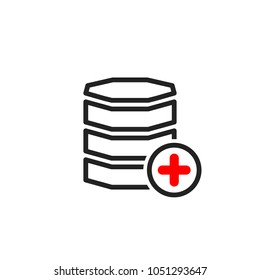 Database icon with add sign. Database icon and new, plus, positive symbol. Vector icon
