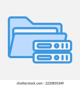 Icono de base de datos en azul sobre carpetas, uso para presentación de aplicación móvil del sitio web