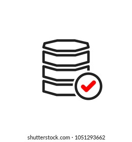 Database icon with check sign. Database icon and approved, confirm, done, tick, completed symbol. Vector icon