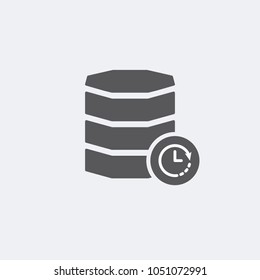 Database icon with clock sign. Database icon and countdown, deadline, schedule, planning symbol. Vector icon