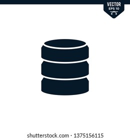 Database icon collection in glyph style, solid color vector