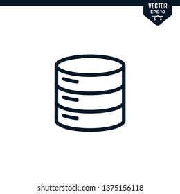 Database icon collection in outlined or line art style, editable stroke vector