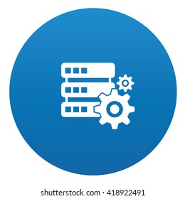 Database icon design on blue button,vector
