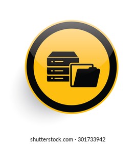 Database icon design on yellow button background,clean vector