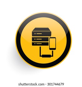 Database icon design on yellow button background,clean vector