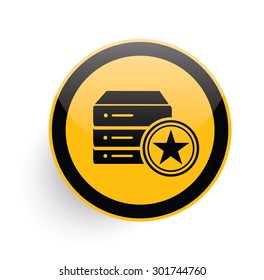 Database icon design on yellow button background,clean vector