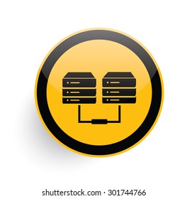 Database icon design on yellow button background,clean vector