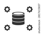 Database icon with four gear symbols around Vector, illustration