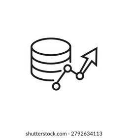 Database icon with an increasing data chart database increase information